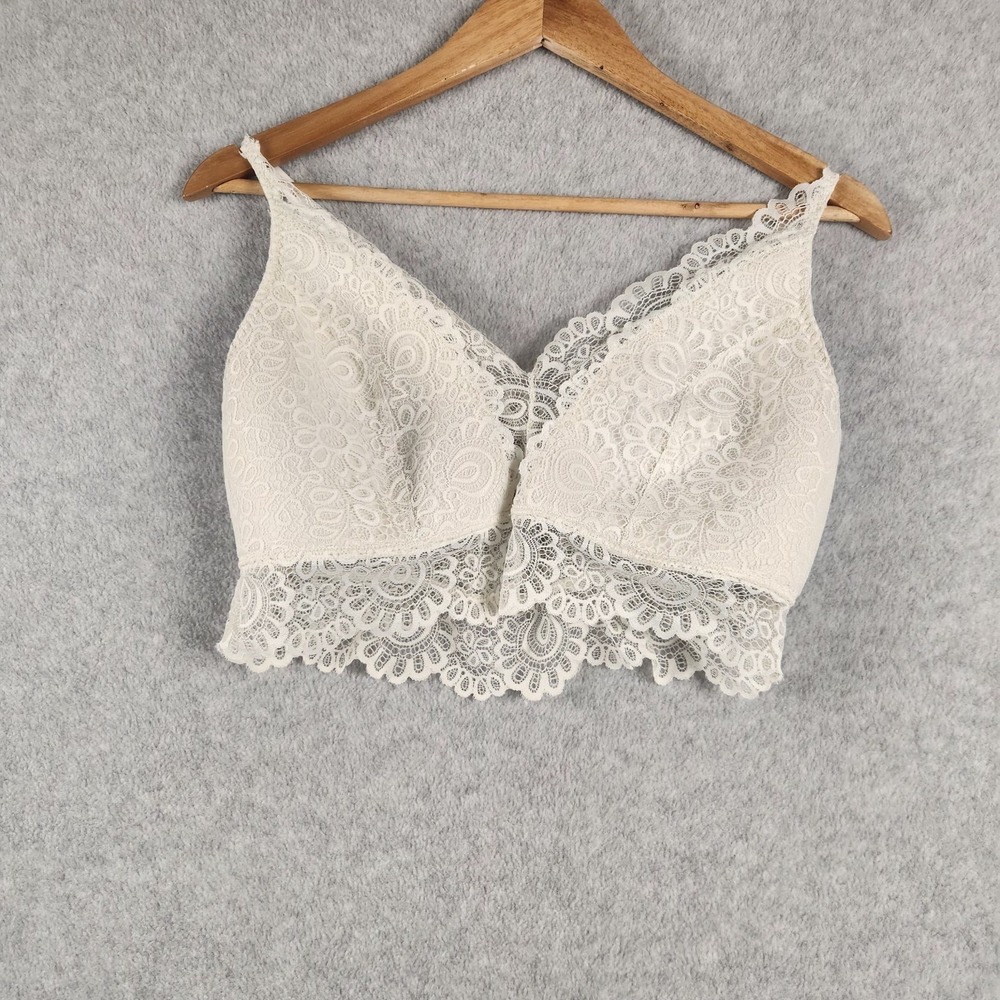 BKF Essentials Womens XL Ivory Lace Bralette Crop Top Padded Lined Adjustable...
